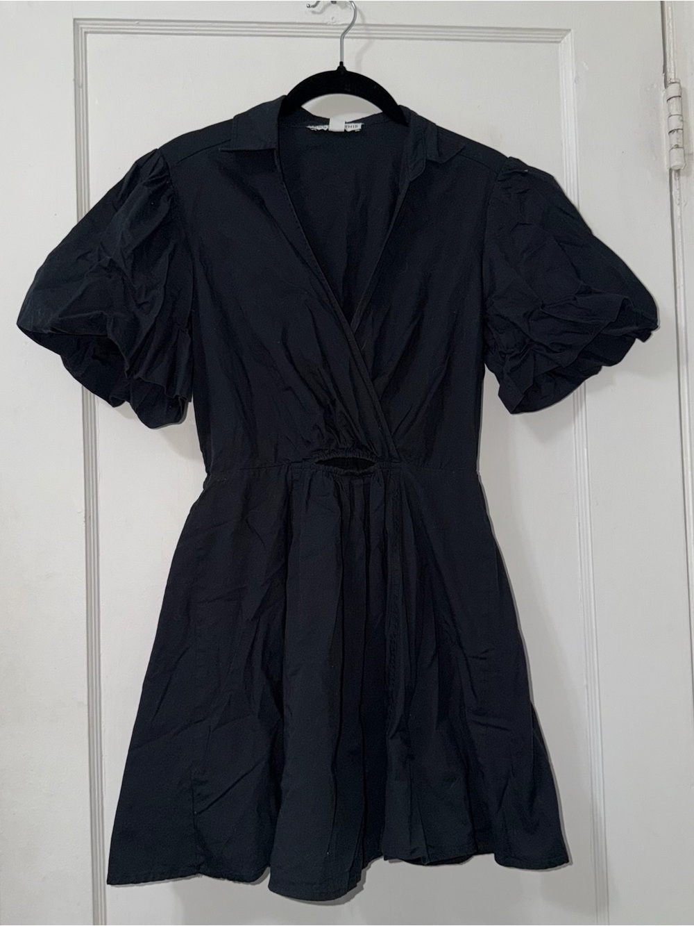 Black Puff-Sleeve Mini Dress